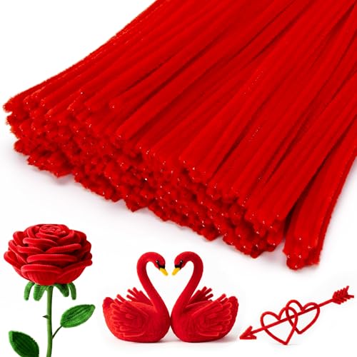 Image of Caydo 200 Pieces Red Pipe Cleaners for Flowers Making