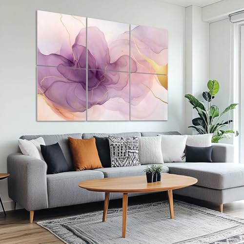 6 Pack Paneles Acústicos de Arte Absorbentes de Sonido con Diseño Abstracto en Mármol Blanco y Remolinos Morados con Detalles Dorados, Paneles Decorativos Autoadhesivos para Estudio de Grabación y Oficina 72"x48" miniatura 6