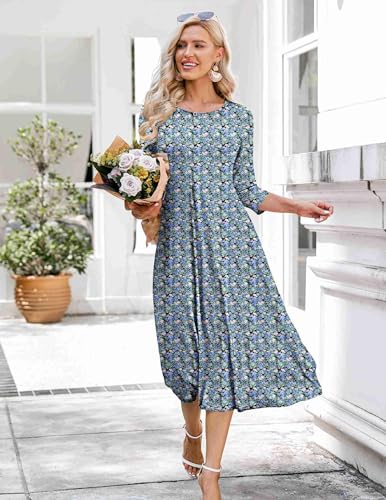 Image of HOTOUCH Women's 3 /4 Sleeve A-line and Flare Midi Long Dress