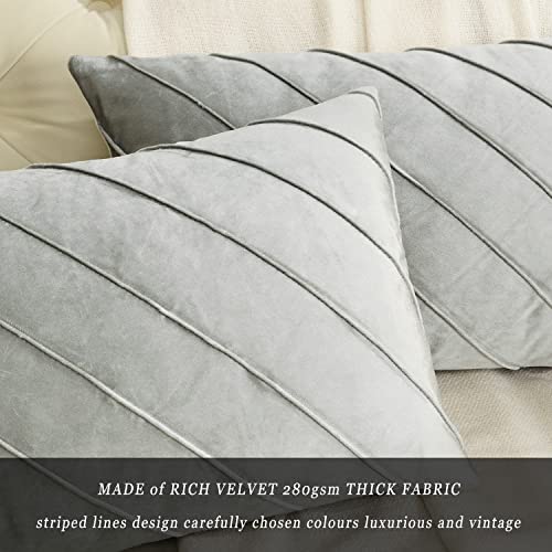 Image of GIGIZAZA Decorative Velvet Pillow Covers 12x20, Set of 2 Silver Grey Sofa Couch Lumbar Throw Pillows Covers Cases, Living Room Square Cushion Accent Stripe Covers