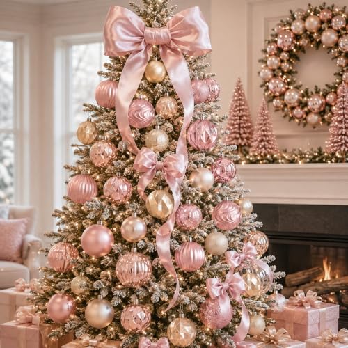 Image of Lunmon 64 Pcs Blush Pink Champagne Gold Christmas Ornaments Xmas Bulbs