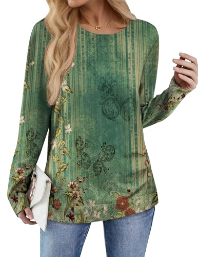 Zeagoo Womens Tops 2025 Long Sleeve Shirts for Fall Round Neck Blouses Floral Tunic Tops with Buttons Decor2