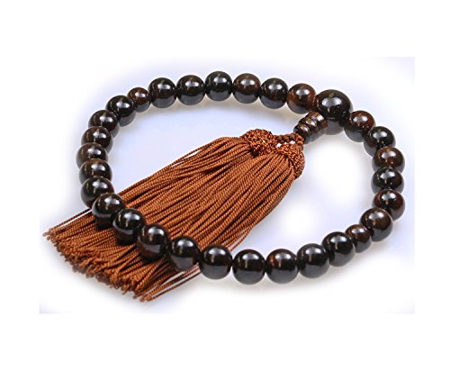 中郷 明治18年創業 京念珠 縞黒檀 27玉 共仕立 人絹頭房付 念珠袋付 (全ての宗派で使える男性用)