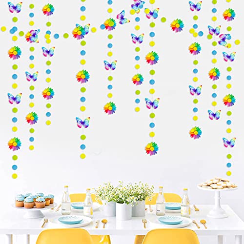 Image of Rainbow Butterflies Sunflower Garland Colorful Blue Yellow Green Circle Dot Hanging Paper Streamer Banner for Spring Summer Birthday Engagement Wedding Bridal Shower Fiesta Party Decorations Supplies