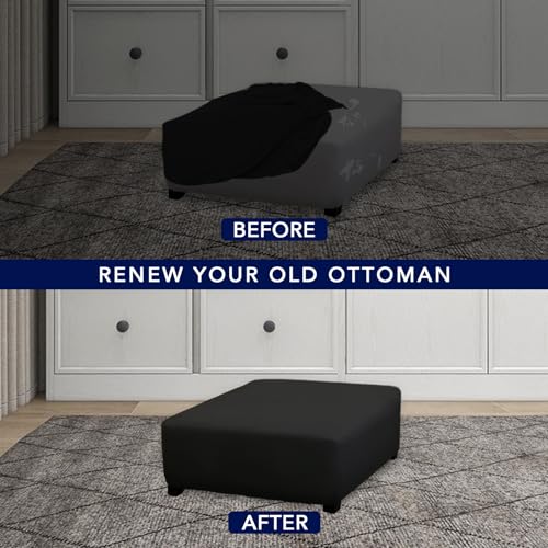 Image of PureFit Stretch Square Ottoman Cover 40x40x15 Footstool Cover, Black