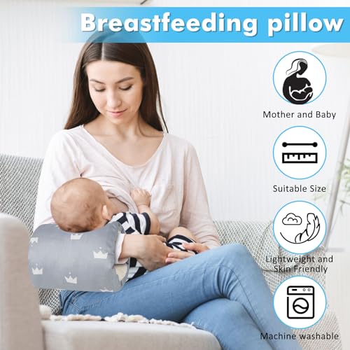 baby feeding arm pillowsoft cotton bottle nursing arm pillows for newbornbreastfeeding pillows for more support for mom and babyportable and washableergonomic nursing essentialsgrey crown