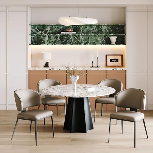 Image of Dining Chairs Modern High Backrest Comfortable, Fashion Upholstered Kitchen Chair Armless Dinner Chair with Metal Legs for All Rooms (Milk Coffee, Set of 2)