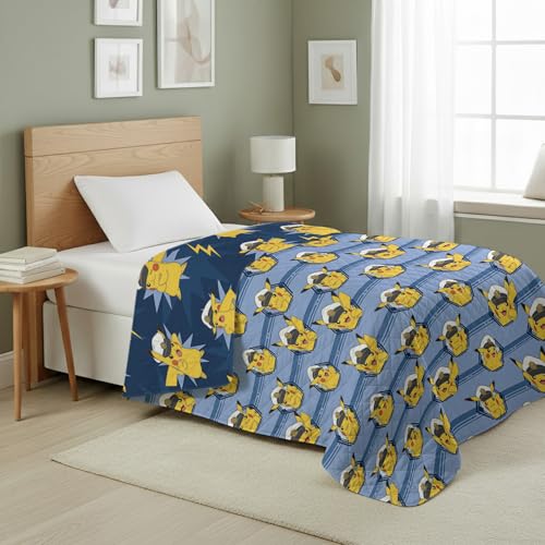 Image of Northwest Pokemon Electric Captain Quilted Throw Blanket, Pikachu Adventure Artwork, Soft and Comfy for Bedding for Bed Couch, 60 x 80 inches