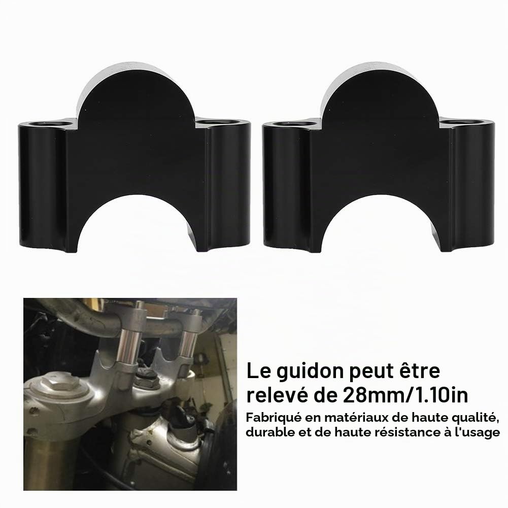 Rehausse de Guidon Moto 28MM en Aluminium Réglable, Poignée Noire Résistante pour VTT et Quad