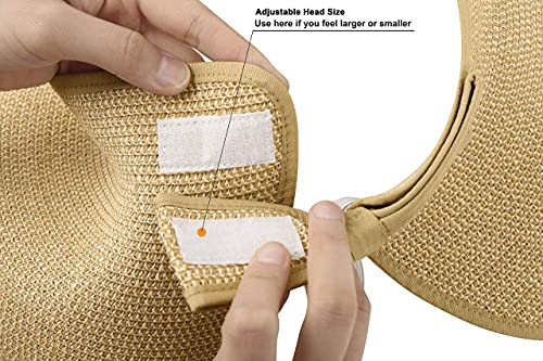 Simplicity Womens Summer Wide Brim Rolled Up Sun Hat,Beige/Blue #TOP6