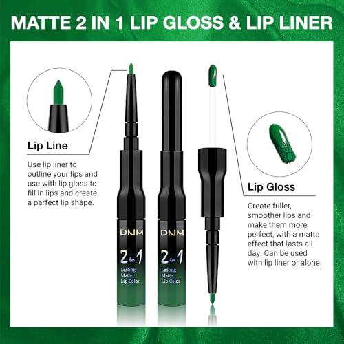 Image of evpct 1Pcs Forest Green Matte Lip Liner & Liquid Lipstick Stain Makeup Set for Women, Green Lip Liner Stain Long Lasting Waterproof Smudge Proof, Cruelty Free Lip Stick Makeup 24 hours originales, 48