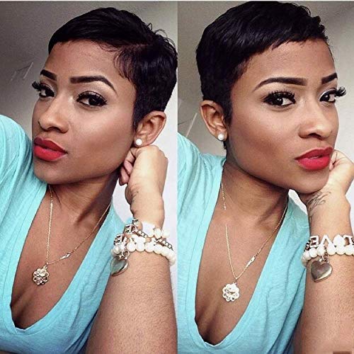 2PCS HOTKIS 100% Human Hair Short Pixie Wigs for Women / SIDE BANG + PIXIE CUT