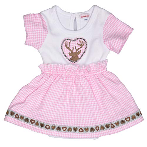 Eisenherz Babybody in Dirndl-Look Body mit Hirsch Stickerei für Mädchen, rosa/weiß, in Größe 62