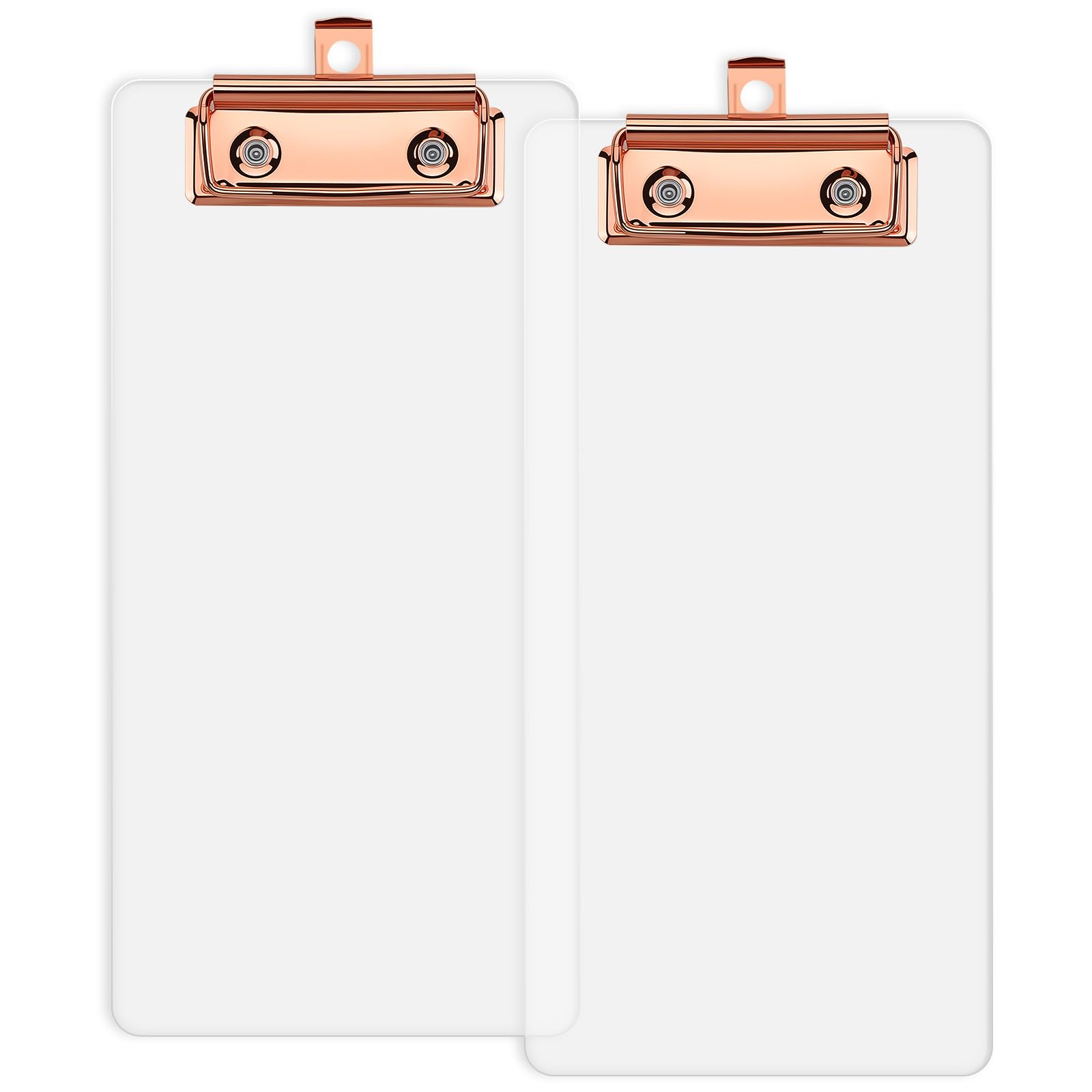 4.1x8.4in Acrylic Clipboards for 3.5x7.4in Paper, 3mm Thick Pack of 2 Clear Clip Board with Convenient Hanging Hook &amp; Low Profile Clip, Suitable Working Supplies Home Office School Seminars Use