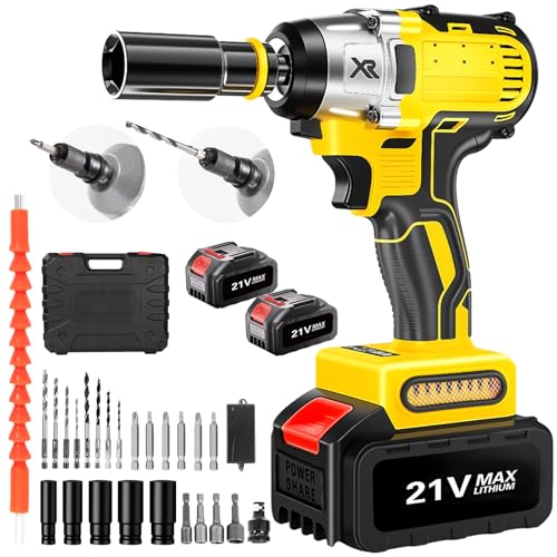 ALSO GO Cordless Impact Wrench, 650N.m/479Ft-lbs Brushless Impact Wrench, 1/2' 3300RPM High Torque Impact Gun, 2x 4.0Ah Battery, 5 Sockets, 8 Drill, 6 Screws, Electric Impact Driver for Car/DIY