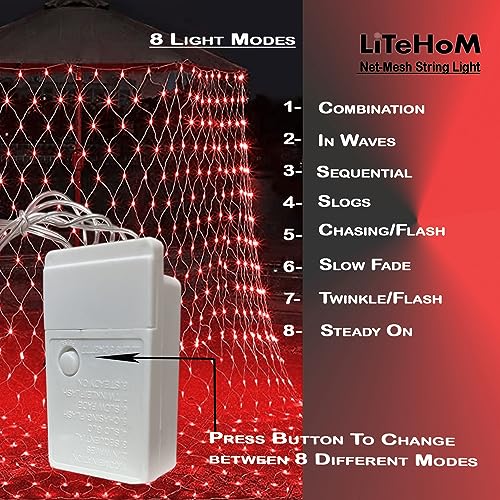 Image of LED Net Mesh String Lights, 9.8Ft X 6.6Ft, 192 LEDs, 8 Modes Diwali Decor with Diwali Lights for Home Decoration! LED Diwali Light, LED Lights for Home Decoration (3x2 Net Red)