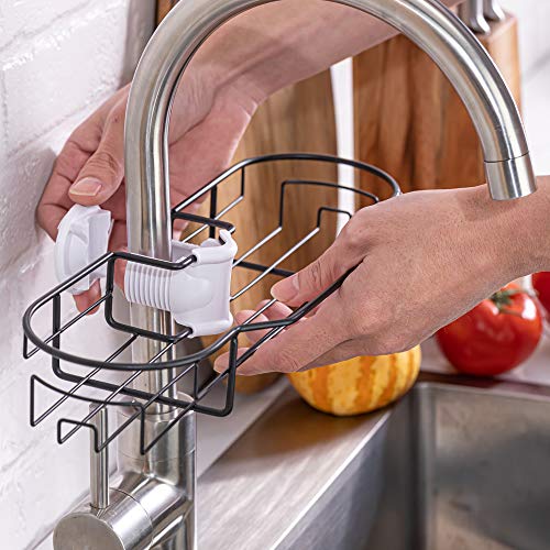 Sink Organizer - Faucet Sponge Holder Dish Cloth Hanger Bathroom Faucet Rack,Faucet Storage Rack Hanging Shower Caddy, Bathroom Storage Basket (Faucet Sponge Holder Black)