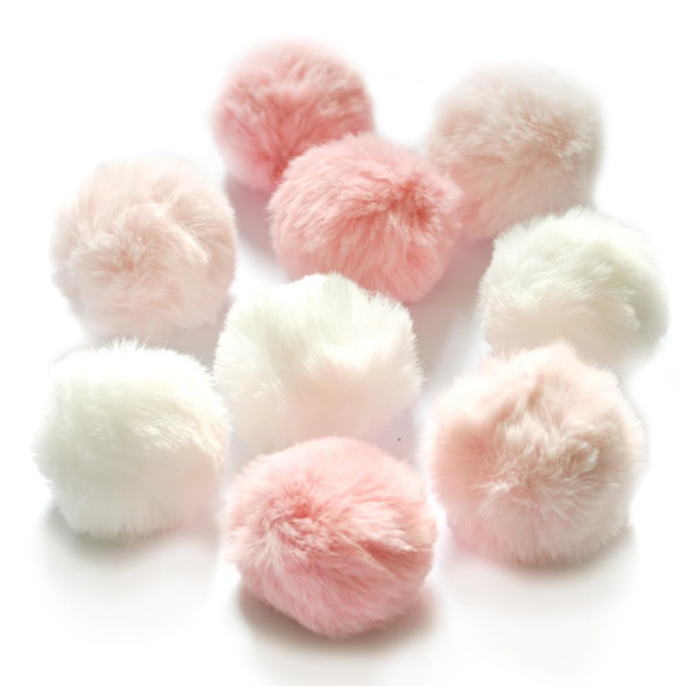BALLMIE Cat Toys Furry Ball with Bell for Cats Kitty Rabbit Tails (Pink (with Bell))