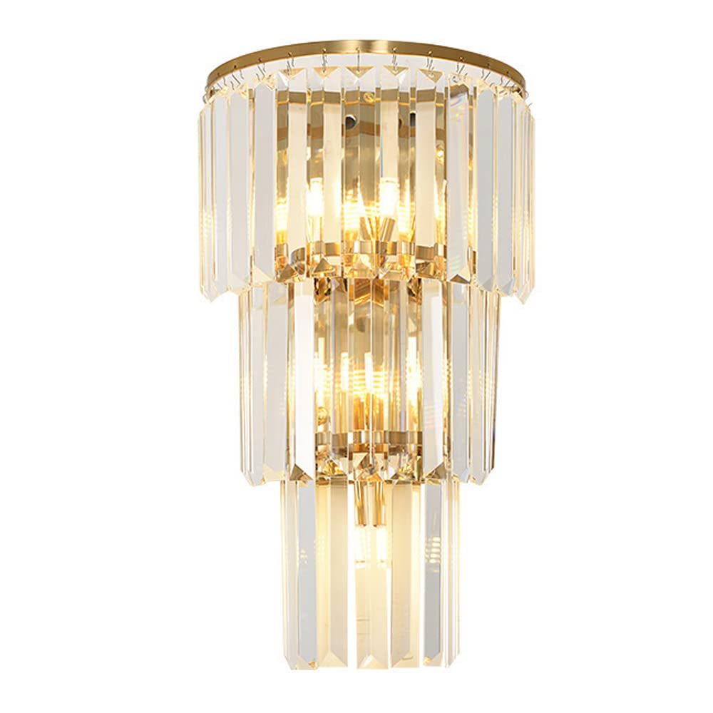 Gold 3 Tier Crystal Wall Sconce - Bedside Lamp & Hallway Light Fixture