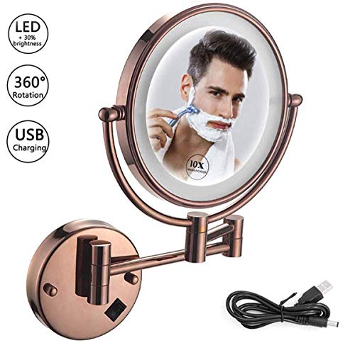 Miroir de Maquillage LED 10X Rechargeable : Clarté Double Face et Pivot à 360° Rose Gold - 3