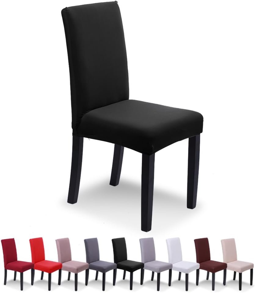 SaintderG® Stretchy Chair Cover Slipcovers 6 PCS Elastic Modern Chair Protector, Washable Removable Dining Room Seat Chair Covers, Universal Fitting (Black, Pack of 6)