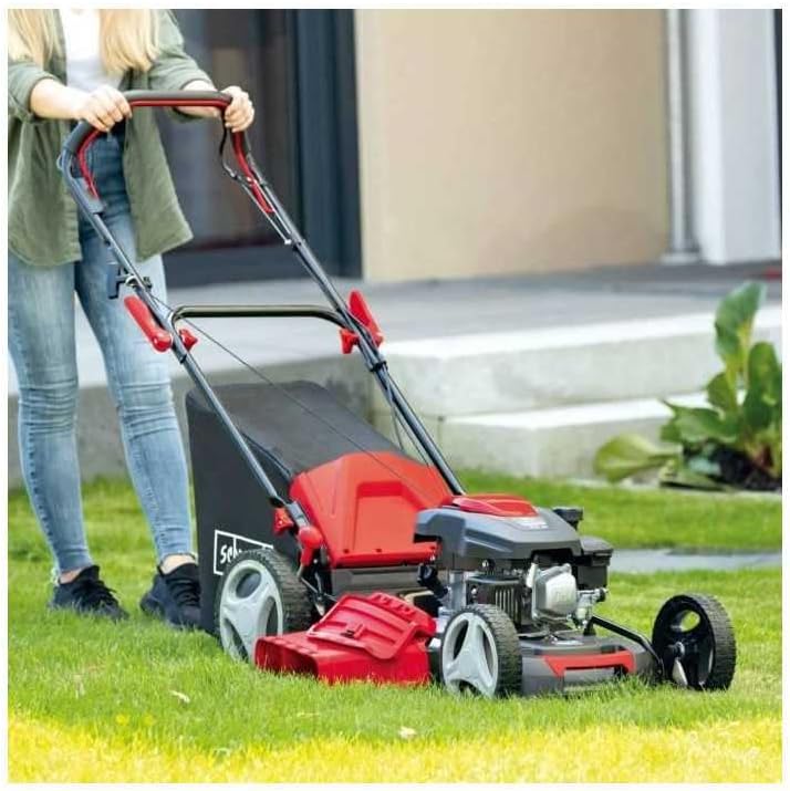 Person operating Scheppach MS173-51 lawn mower