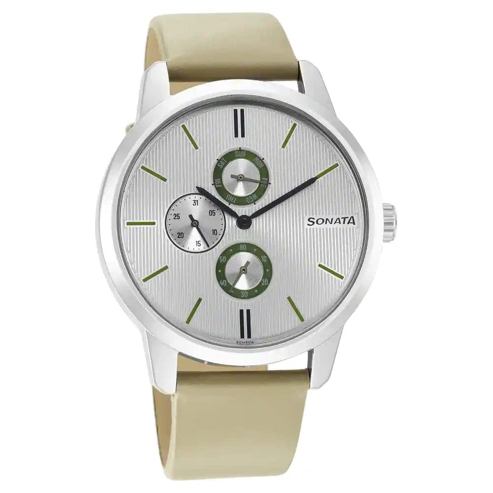 Sonata Quartz Multifunction Silver Dial Leather Strap Watch for Men-NR7139SL04 (B0BS3NNQ3Z) Amazon Price History, Amazon Price Tracker
