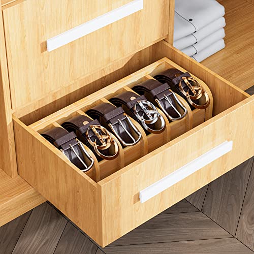 Minboo Bamboo Belt Organizer Box ,6 Grids Belt Rack, Belt Organizer For Closet And Drawer, Belt Storage Organizer And Displayer, Belt Organizer For Men Women (Natural Bamboo) #TOP2