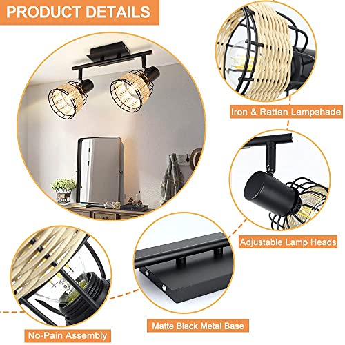 Depuley Vintage Led 2 Light Track Lighting Kit, Farmhouse Flush Mount Wall Or Ceiling Spot Light Fixture, Flexibly Adjustable Directional Accent Lamp For Kitchen Hallway Bedroom, E12 Bulb Not Included #TOP3