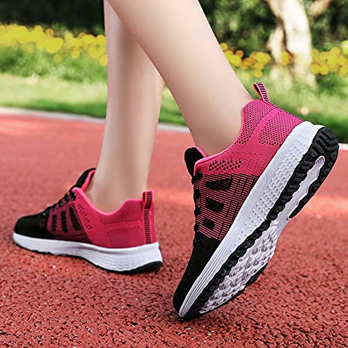 Fashion Women's Shoes All-Match Lace-Up Mesh Sneakers Rose Red #TOP6