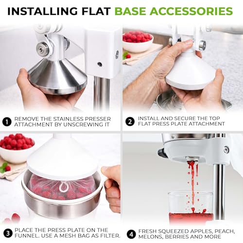 Image of Zulay Kitchen Pulperizer 9 in 1 Cast Iron Juicer - Easy-to-Clean Heavy-Duty Manual Juicer with Presser Attachment to Juice All Types of Fruits! Extra Tall with Stainless Steel Bowl - White