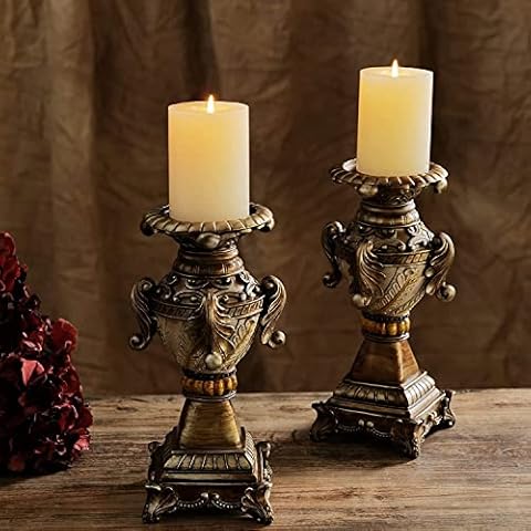 Gold Vintage Candle Holders Set of 2-11'' H Candlestick Candle Holder Stand, Fall Thanksgiving Halloween Xmas Decor for Fireplace/Table Centerpiece/Rustic/Farmhouse-Best Gift Cover