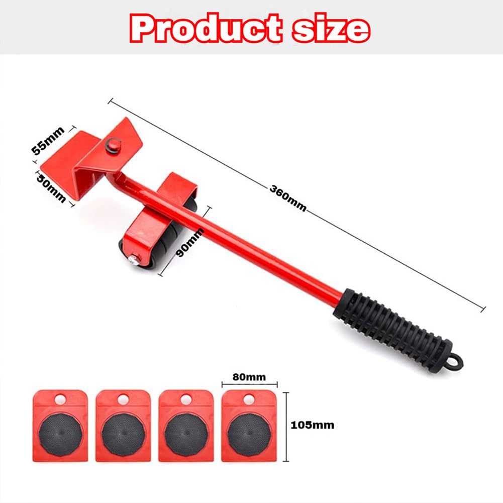 2026 New Furniture Lift Mover Tool Set, Furniture Lifter with Adjustable Height Lever & 4 Smooth Wheels, Heavy Furniture Moving Dolly Sliders Kit for Sofa, Bed, Table & Home Appliances (Red)