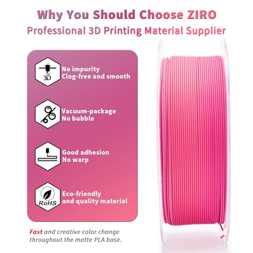 Image of ZIRO Fast Gradient PLA 1.75mm, Matte Texture Rainbow Filament for 3D Printing, Fit Most 3D Printers and Pen, 2.2lbs Spool PLA Material, Pink Hydrangea