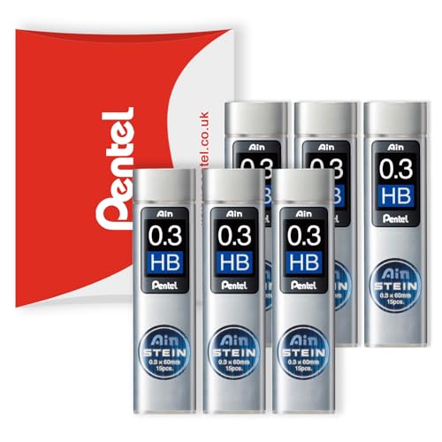 Pentel Ain Stein Mechanical Refill Leads - for Automatic/Mechanical Pencils - in Pentel Pillow Packaging (0.3mm HB, Pack of 6)