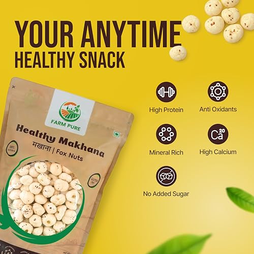 Image of FARM PURE Premium Phool Makhana | Fox Nuts 200g x 1 Pack | Crunchy Roasted Lotus Seeds | Gluten-Free, Low-Calorie, Healthy Snacking, Fasting | Farm Fresh & Preservative-Free I Makhana for Prasadam