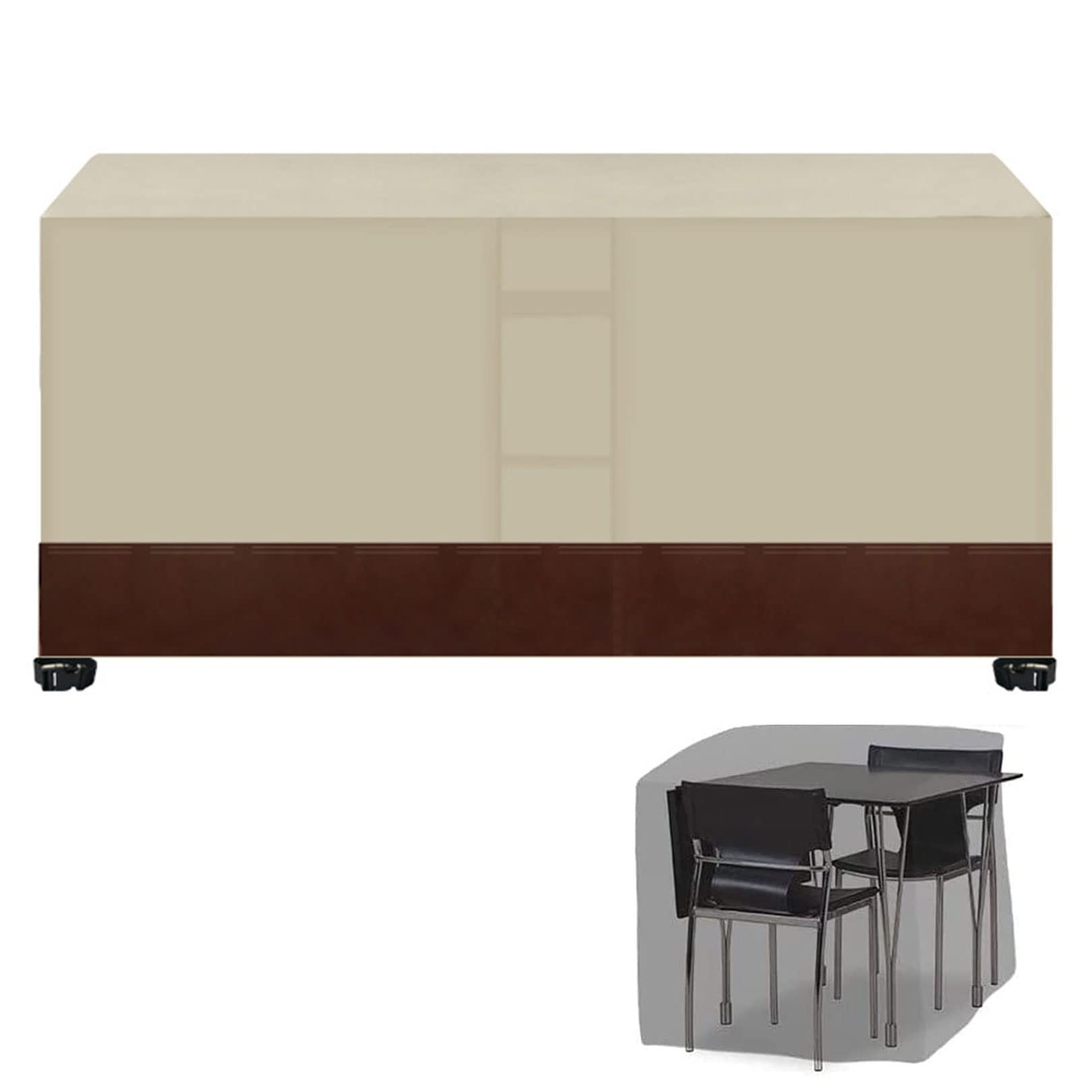 Copertura per mobili da esterno 180 x 120 x 74 cm, impermeabile, in tessuto Oxford 420D, copertura per lettino prendisole da giardino con presa d'aria rettangolare tavolo e sedie, colore beige marrone