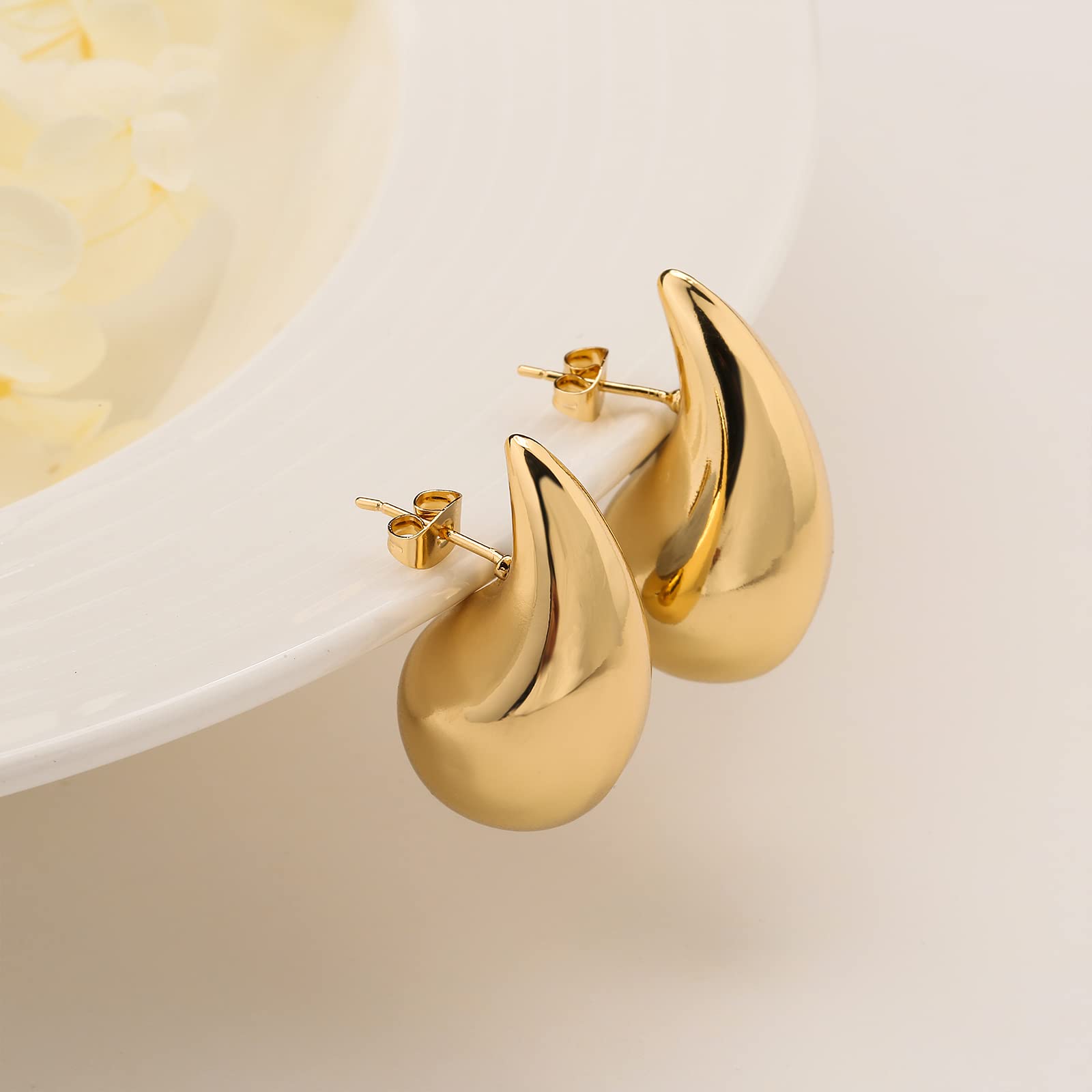 Rajputana Orecchini Dupes Chunky Orecchini A Cerchio D'Oro Per Le Donne, Leggero Goccia D'Acqua Teardrop Hollow Open Hoops, Ipoallergenico Orecchini Placcati In Oro Moda Gioielli Trendy Donne Ragazze