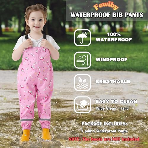 Image of Toddlers Waterproof Rain Bib Pants, Boys Girls Rain Pants Kids Cartoon Rain Trousers Lightweight Mud Pants Rainwear