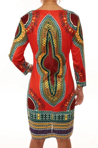 Women Bohemian V Neck African Printed Ethnic Style Summer Bodycon Shift Dress2