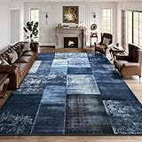 DweIke Washable Area Rugs for Living Room, 5x7 Soft Bedroom Rugs, Geometric Print Non-Slip Modern Rug, Stain Resistant Throw Carpets for Office Nursery Dining Room Home Dorm Decor, Navy Blue