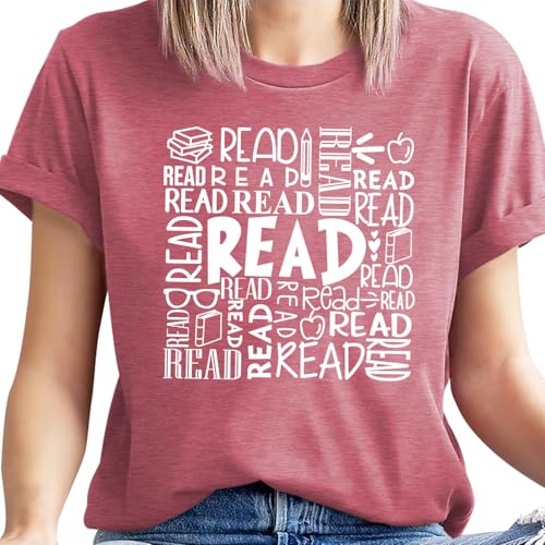 Image of Reading Teacher Shirt Women-Cute Read More Books Short Sleeve Library Book Lovers Daisy Tee Tops