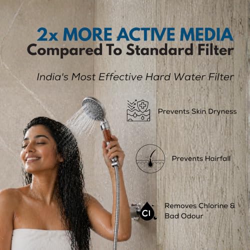 Image of Life Harbor Hand Shower Filter for Hard Water | 15 Stage Purifier | Shower Head Water Softener for Hair Fall, Dry Skin | 2X Active Filtration Media (Hand Shower: 15 Stage + Mineral Balls)