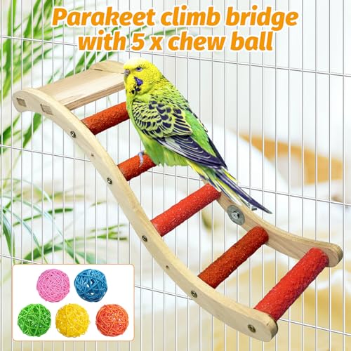 Image of Hamiledyi Nature Wooden Bird Ladder Pet Parrots Climb Bridge Exercise Stands for Parakeet Climbing Chewing Bridge Bird Cage Accessories for Cockatiel Parakeet Lovebirds Budgie (Orange)