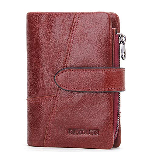 WYFDM Monedero con Cremallera, Monedero Corto de Cuero pequeña Moneda portátil clásico,Red