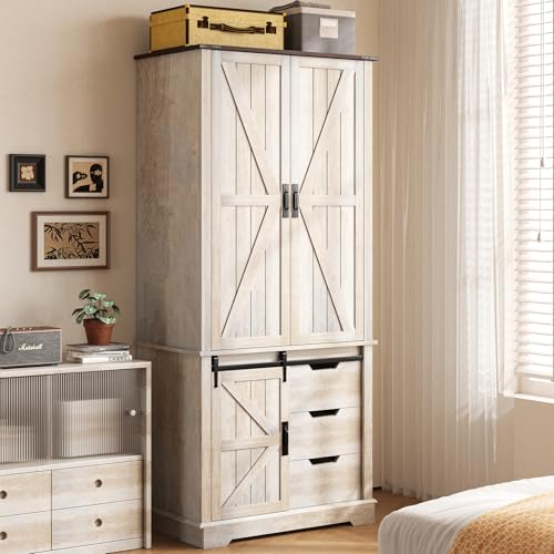 71 Farmhouse Wardrobe with Sliding Doors and Drawers