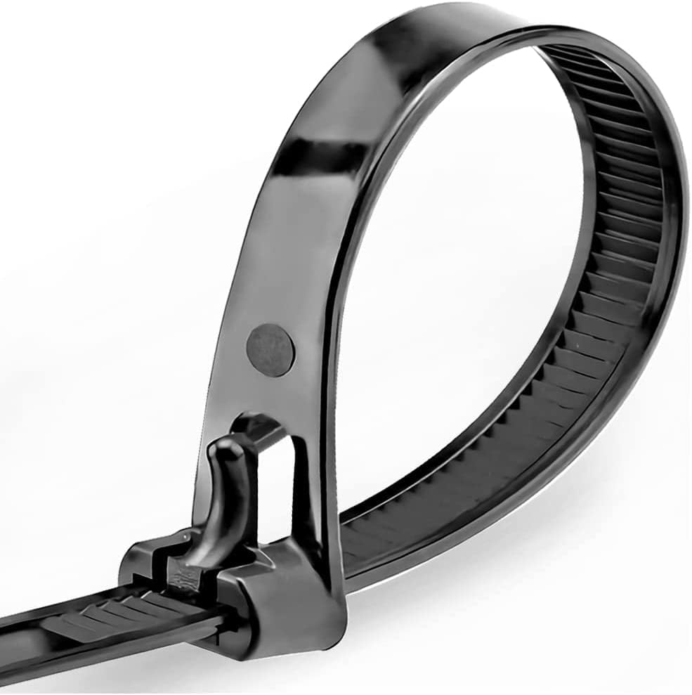 100 Pack Reusable Cable Ties Black 200mm×7.6mm Heavy Duty Strong Nylon Large Zip Ties 8 inch Releasable Plastic Thick Tie Wraps