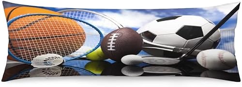Funda de almohada corporal con temática deportiva, pelota deportiva, fútbol, béisbol, sóftbol, softbol, funda de almohada larga con cremallera,