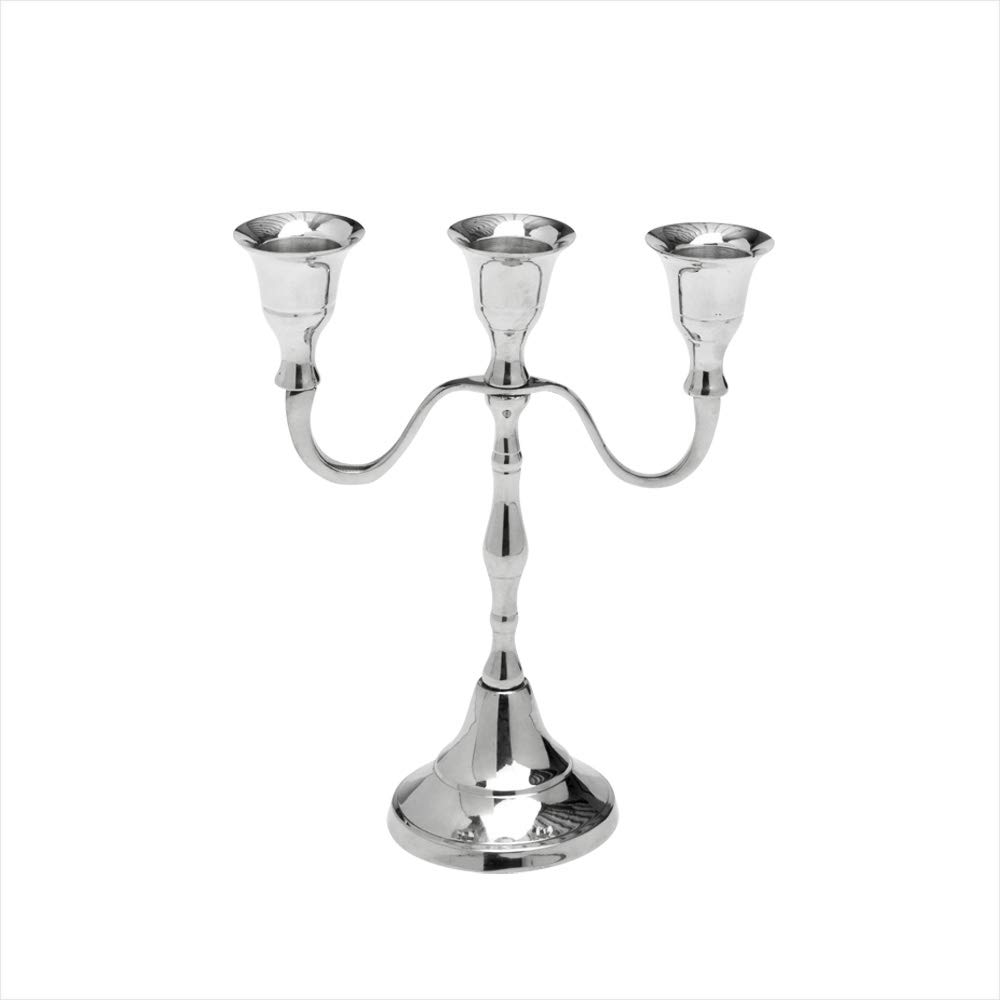 NKlaus Kerzenständer 3-armig für Kerzen, Messing vernickelt, Ø2cm, 1 Stück