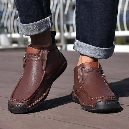 Men's Casual Leather High Top Shoes Comfortable Slip On Boots Fashionable Ankle Chukka Loafers for Walking3